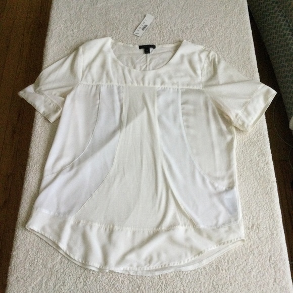 NWT J.Crew Seamed Panel Tee Ivory Shirt Sleeve Mixed Media - Sz Medium - Picture 6 of 13